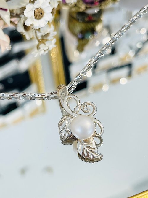 晶玉良言閣 藤與葉手工製作純銀天然10mm珍珠設計款項鍊