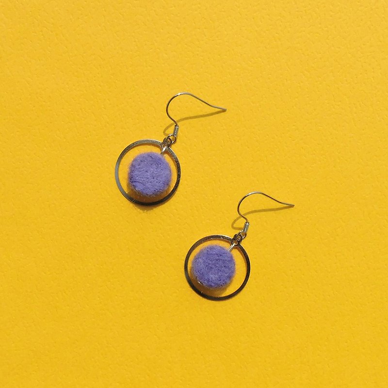 Purple Round Earrings/ Clip-On - Earrings & Clip-ons - Wool Purple