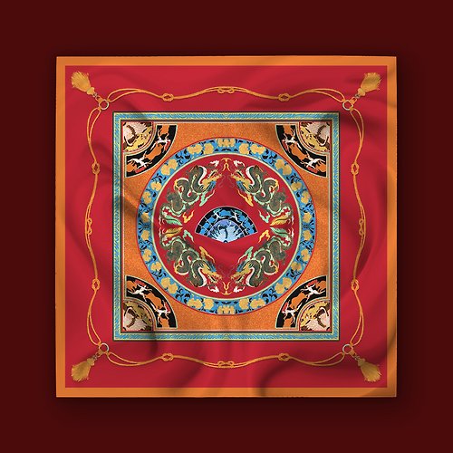 Phoeradise Oriental Red 70x70 真絲斜紋方巾