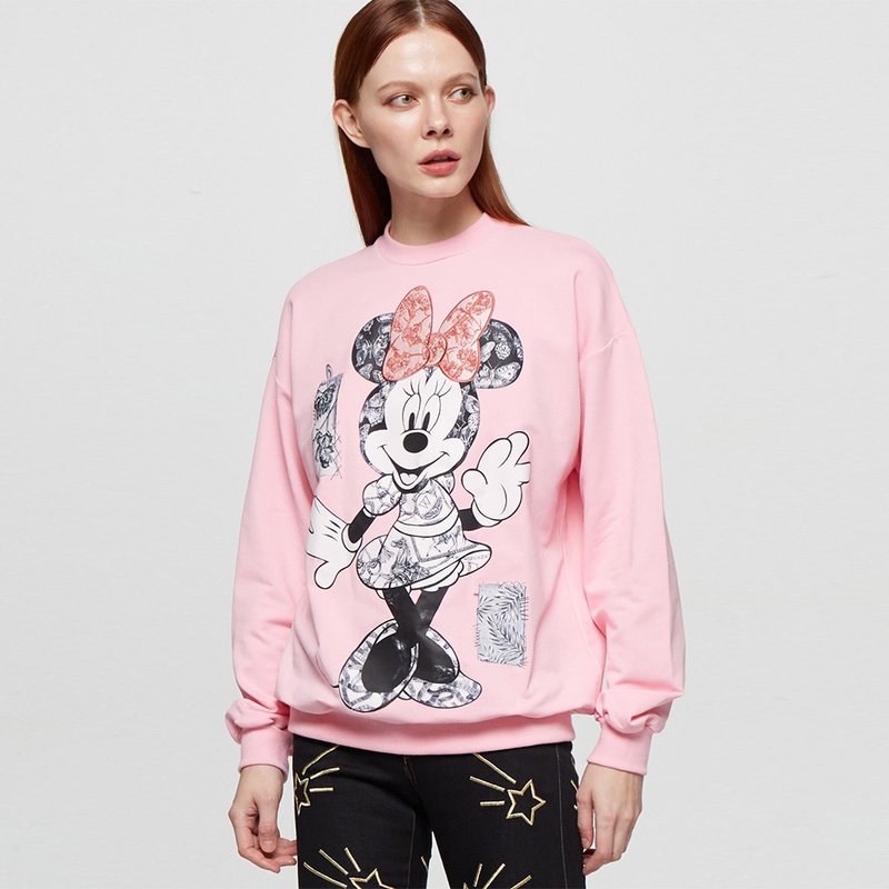 (DW Taiwan Exclusive) Posing Minnie Unisex Long Sleeve Sweater (Pink) - เสื้อฮู้ด - ผ้าฝ้าย/ผ้าลินิน 