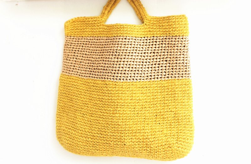 【好日手作】Handmade。手工編織 。夏暑手編親子包 - 手袋/手提袋 - 棉．麻 橘色