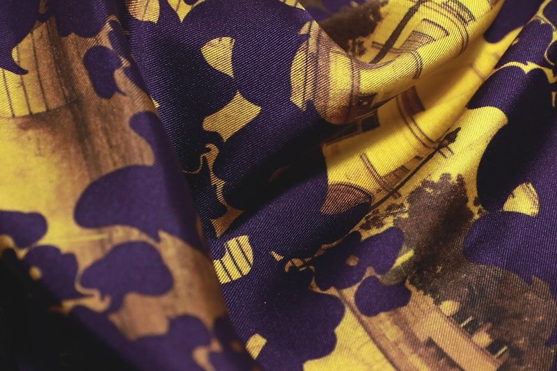 【日本精緻工藝】華麗法式印花方巾 - 優雅精緻質感 - 手帕 - 絲．絹 金色