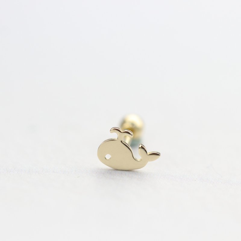 14K Whale Piercing humpback whale bead earrings (single) ear bones and ear sockets will not fade - ต่างหู - เครื่องประดับ สีทอง