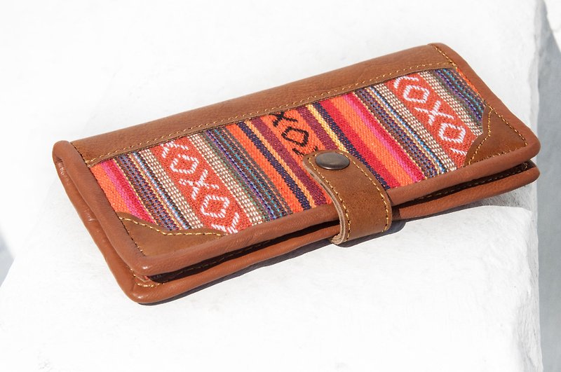 Woven stitching leather long clip / long wallet / coin purse / woven wallet - Moroccan desert ethnic leather - กระเป๋าสตางค์ - หนังแท้ สีส้ม