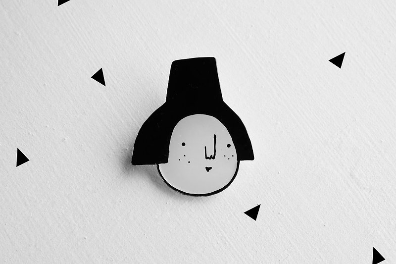 Miss Hairy Collection / Black and White Brooch/ H012 - Brooches - Plastic Black