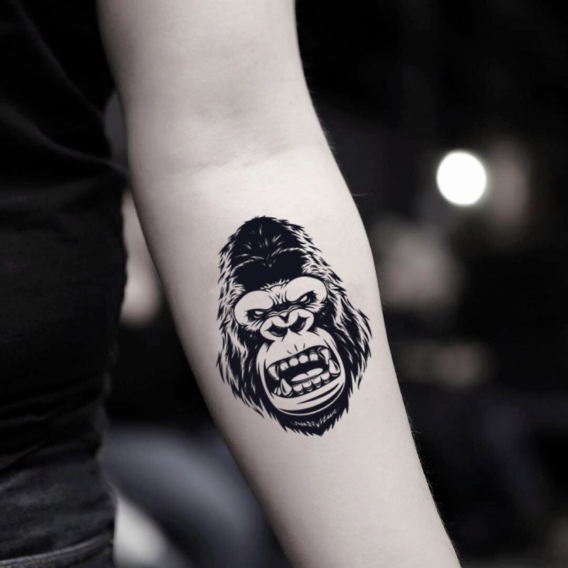 OhMyTat 大猩猩 Gorilla 刺青圖案紋身貼紙 (2 張) - 紋身貼紙/刺青貼紙 - 紙 黑色