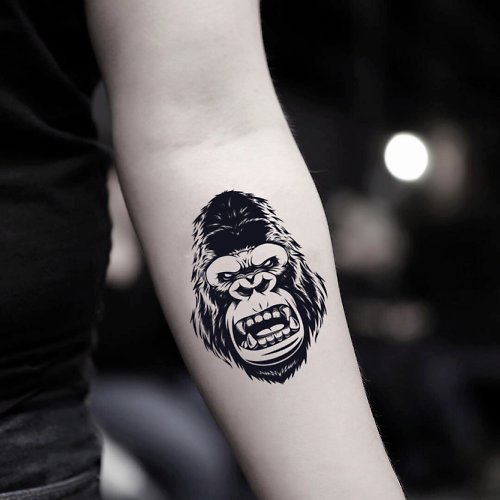 OhMyTat OhMyTat 大猩猩 Gorilla 刺青圖案紋身貼紙 (2 張)