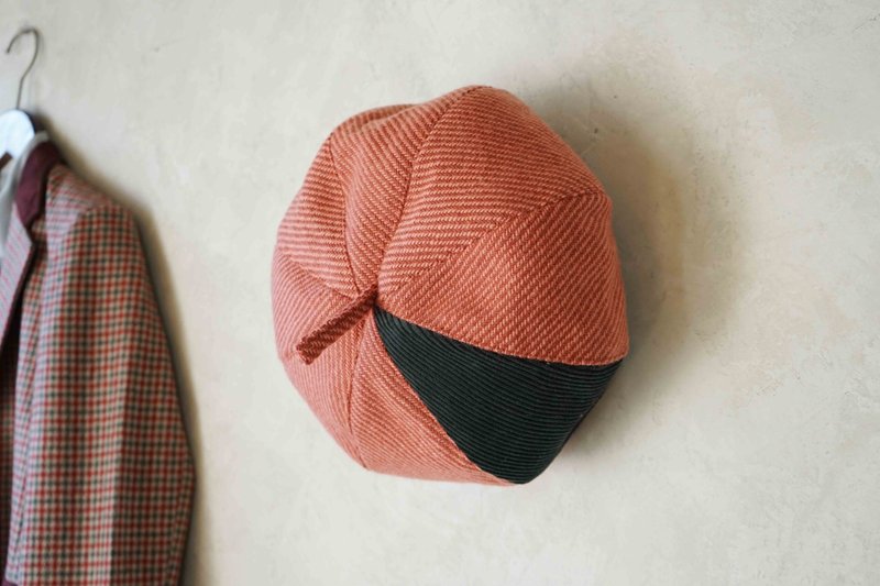 設計手作-斜紋毛呢燈芯絨拼接草莓蛋糕貝蕾南瓜帽-灰粉紅 - 帽子 - 羊毛 粉紅色