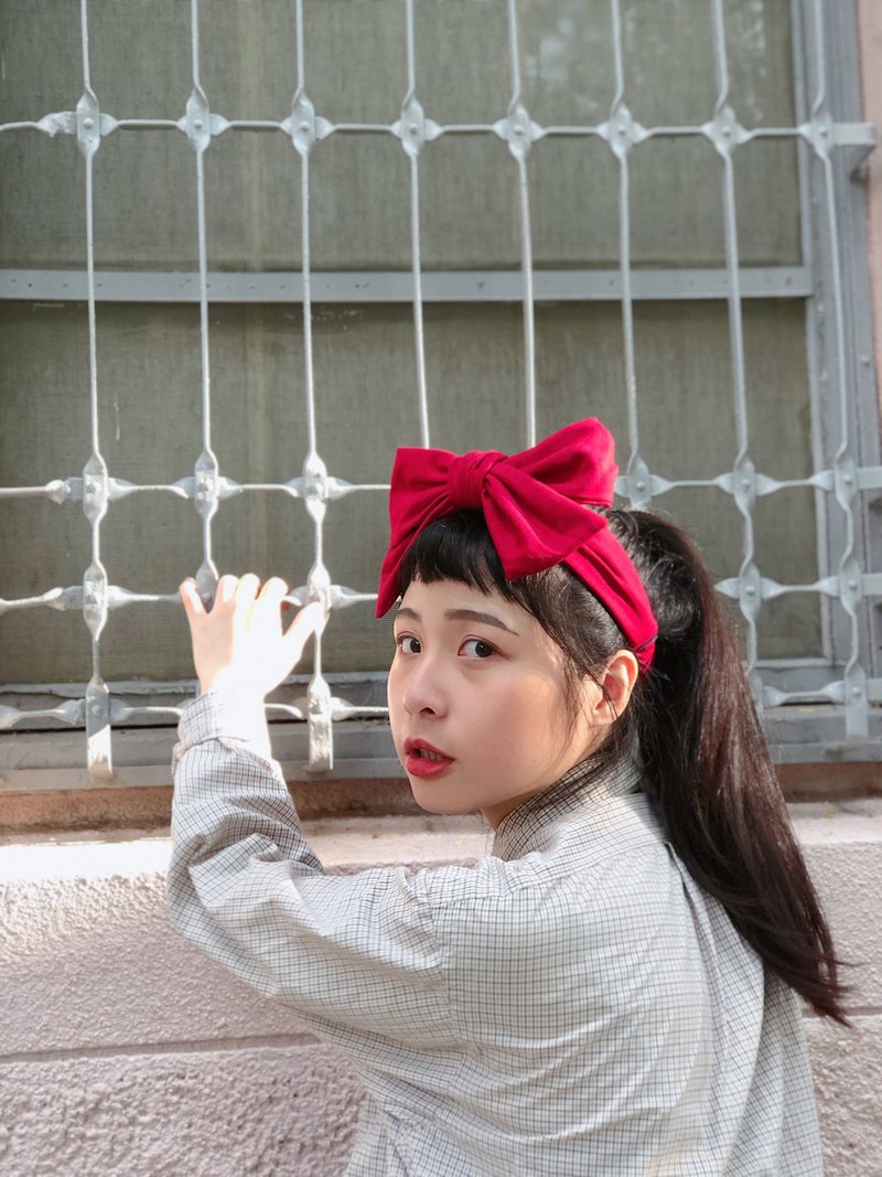 小魔女 正紅色 禮物大蝴蝶結髮帶 兩用 ggoomstudio - 髮箍/髮帶 - 棉．麻 紅色