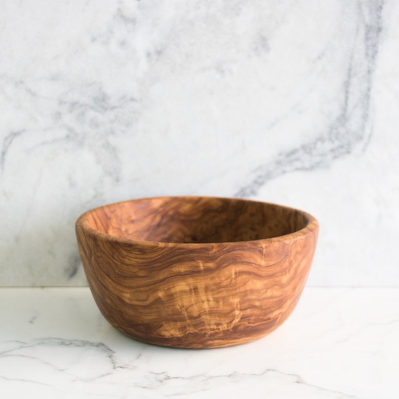 Flat-bottomed monolithic olive wood salad bowl - 23 cm - no stitching - Bowls - Wood Brown