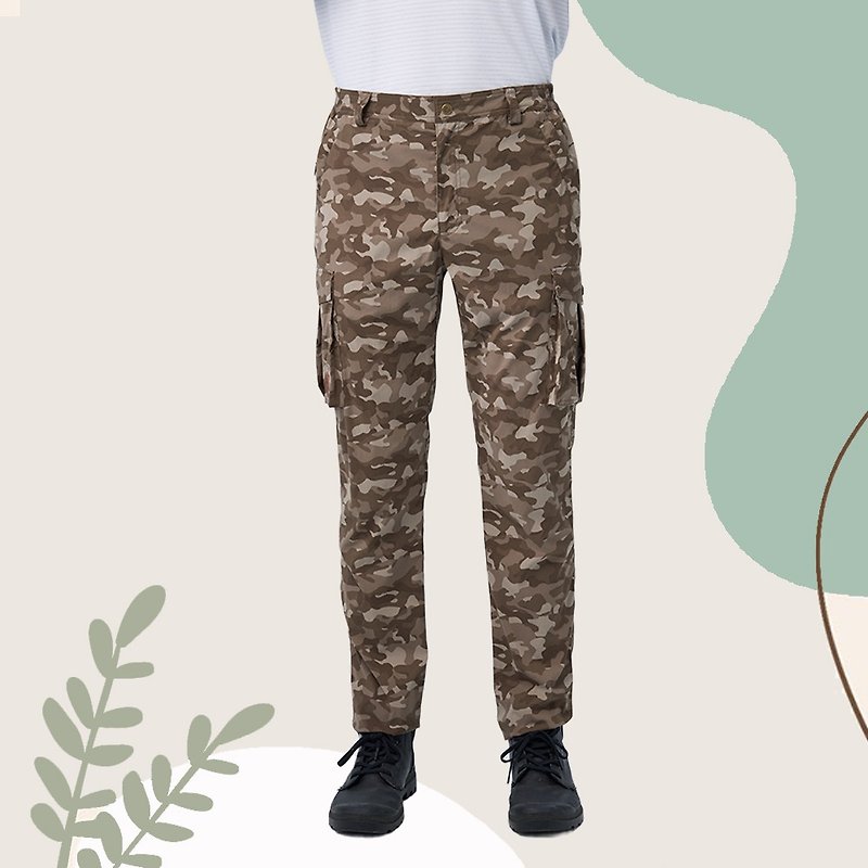 【Wildland Wilderness】Camouflage elastic multi-pocket functional pants men 0B11330-105 Mocha color - Men's Pants - Polyester Khaki