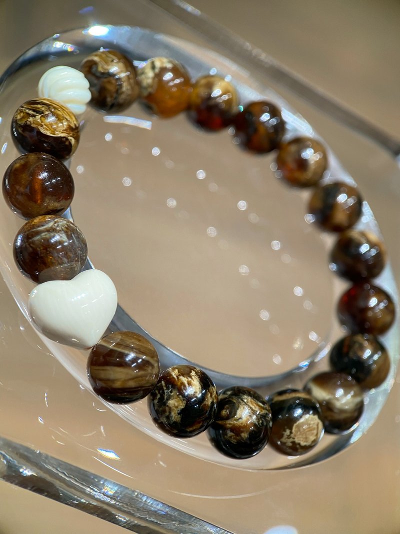 焦糖瑪奇朵 - 天然根珀+猛獁象牙 手串 緬甸根珀9.5mm - 手鍊/手鐲 - 樹脂 