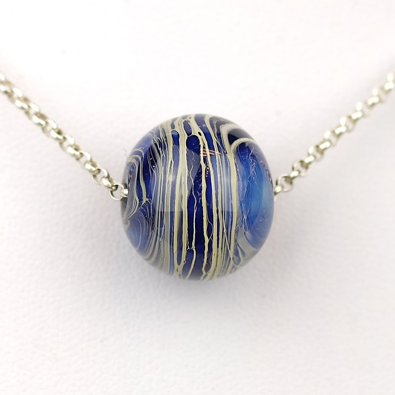 River Ball Handmade Lampwork Glass Sterling Silver Necklace - Necklaces - Glass Blue