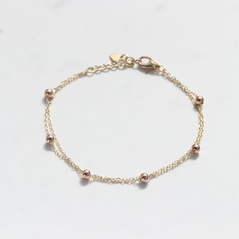 14K Double Chain Ball Bracelet 金球雙色金雙環手鍊 - 手鍊/手環 - 貴金屬 金色