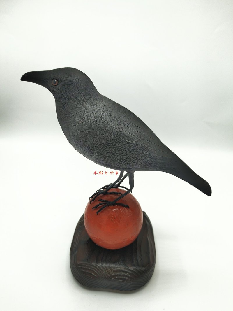 Yatagarasu Wood bird carving - Items for Display - Wood Black