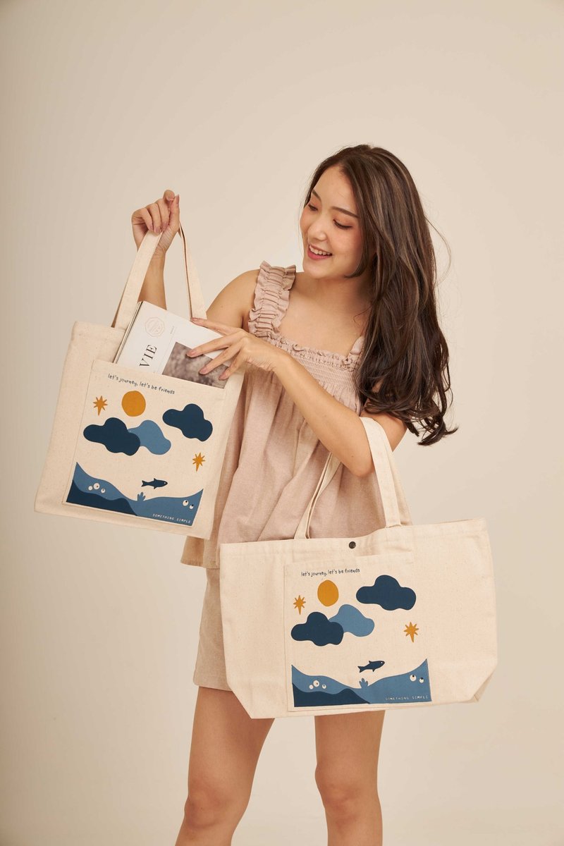 ECO TOTE (ocean) : 肩背帆布托特包 - 手袋/手提包 - 棉．麻 白色