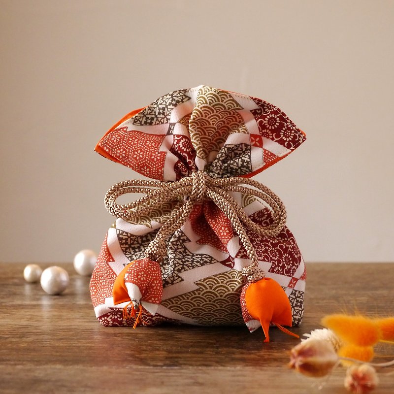 Happy purse FUGURO Aominami - กระเป๋าเครื่องสำอาง - ผ้าฝ้าย/ผ้าลินิน สีส้ม