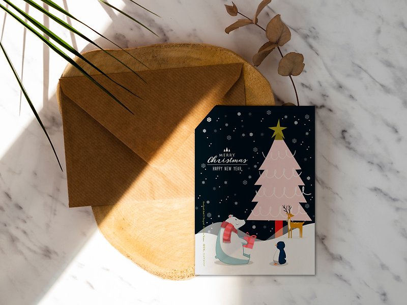 Christmas Card_Polar Bear and Pink Christmas Tree【CM18041】Rococo Strawberry WELKIN Postcard - การ์ด/โปสการ์ด - กระดาษ 