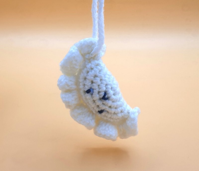 Cute sad white dumpling bag charm/ keychain, Crochet handicraft - Keychains - Cotton & Hemp White