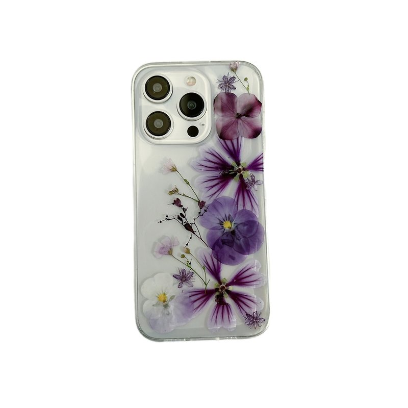紫色三色堇 繡球花 手工押花手機殼適用於iPhone Samsung Sony LG - 手機殼/手機套 - 植物．花 