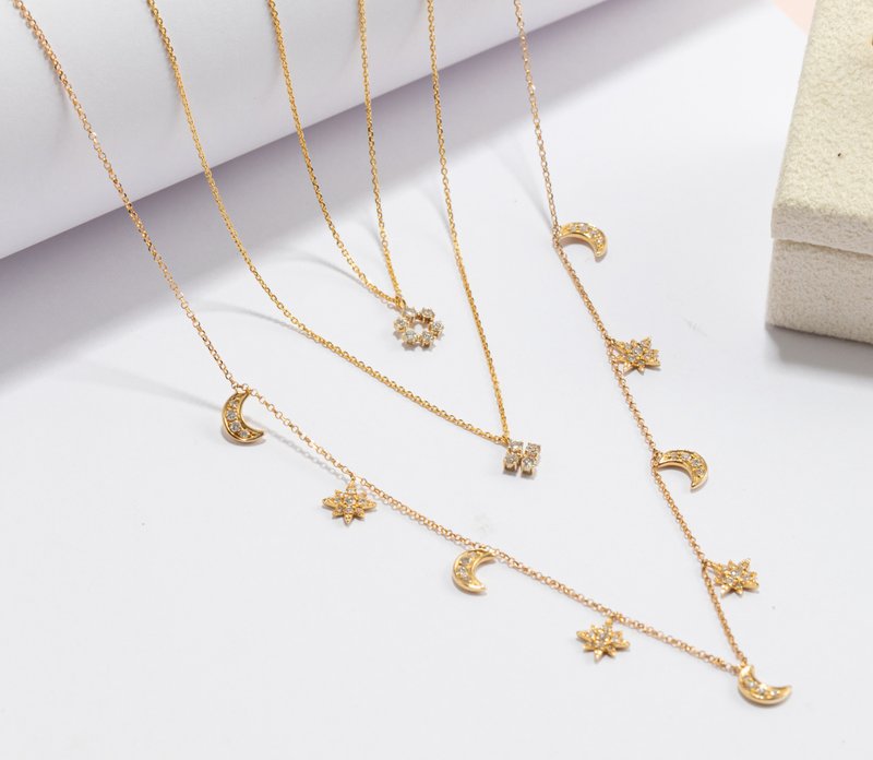 【Moriarty Jewelry】- 雪花 - 14K  黃K金  小鑽項鍊 - 項鍊 - 貴金屬 