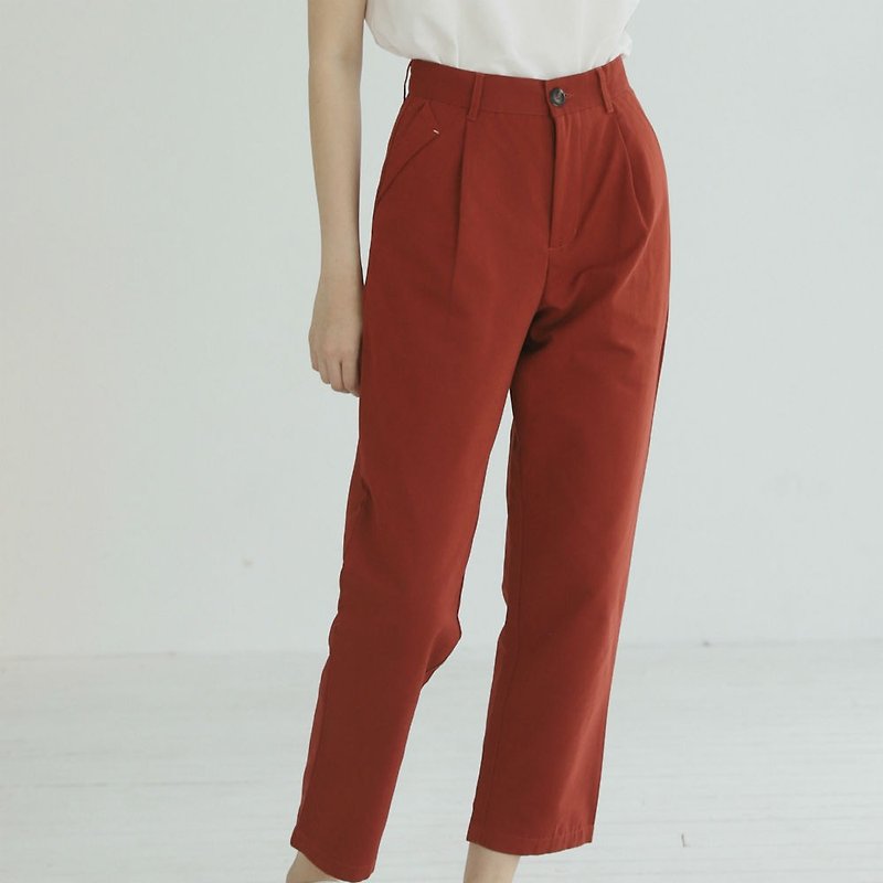 Yuppie style | red retro red and white two-color turn pockets Lun casual trousers and a pair of versatile trousers - กางเกงขายาว - ผ้าฝ้าย/ผ้าลินิน สีแดง
