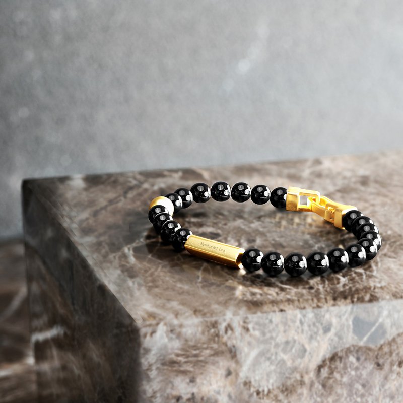 Althea Customized 925 Silver Beaded Bracelet (3 Colours) - สร้อยข้อมือ - หนังแท้ สีดำ
