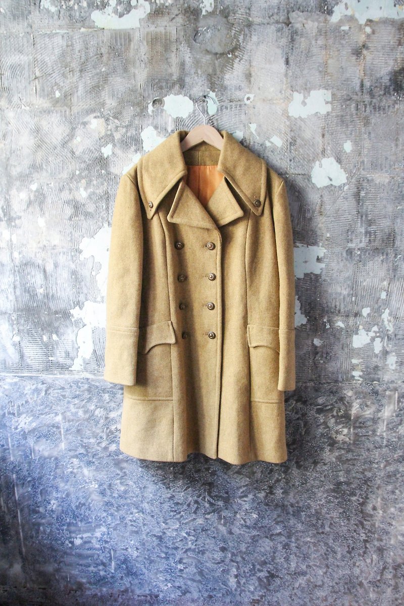 裊裊百貨公司-Vintage 草黃綠色毛呢大衣 外套 - 女大衣/外套 - 棉．麻 