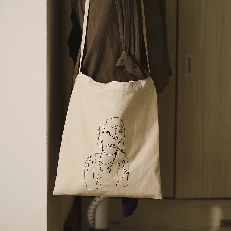 A person1 reusable shopping bag - กระเป๋าแมสเซนเจอร์ - ผ้าฝ้าย/ผ้าลินิน สีกากี