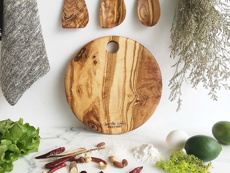 經典圓形 橄欖木砧板 熱墊 上菜 料裡 - 廚具 - 木頭 咖啡色