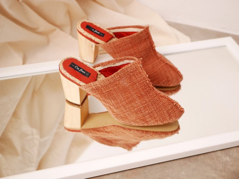 highheels mule cotton natural-dye - Women's Casual Shoes - Cotton & Hemp Orange
