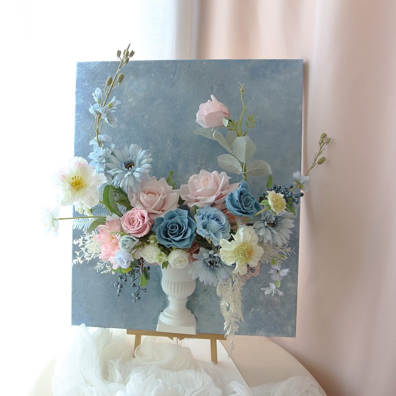 FD11 Listen to the Wind Sing Three-dimensional Flower Painting/Canvas Flower Art Frame Space Arrangement - ช่อดอกไม้แห้ง - วัสดุอื่นๆ สีน้ำเงิน