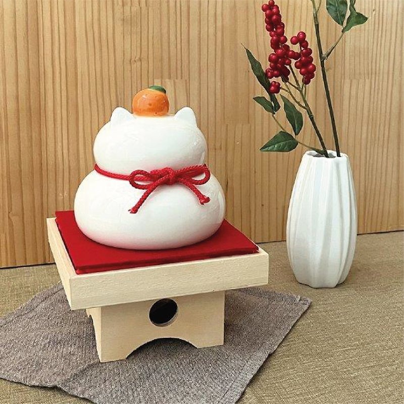 日本Decole Concombre - 陶器之貓鏡餅 - 擺飾/家飾品 - 陶 多色