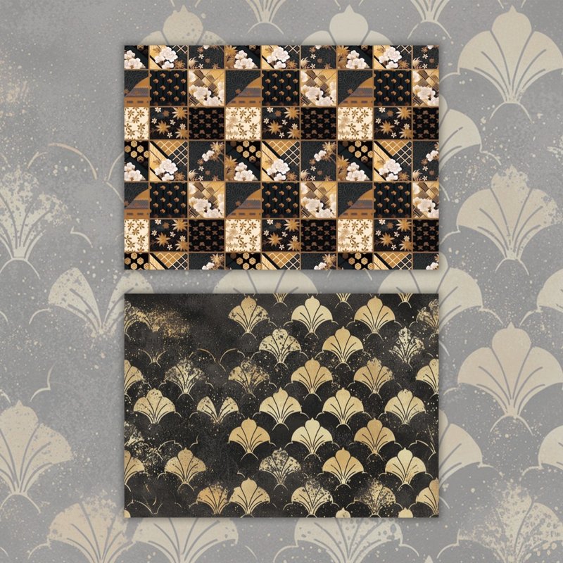A4. Traditional Japanese Paper Gold Black - 卡片/明信片 - 紙 