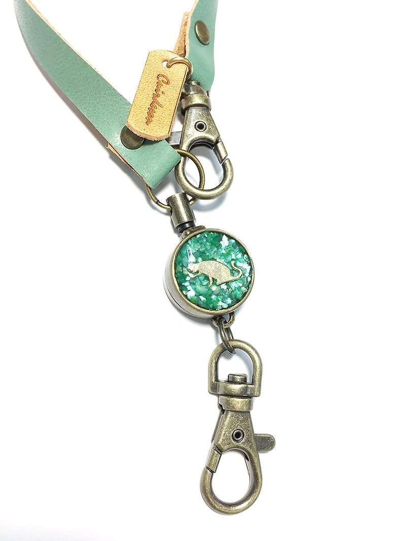 捲軸鑰匙扣　鑰匙鏈　捲軸　票卡　準證持有者　鑰匙包　日本　 CAT 　皮革 - 鑰匙圈/鑰匙包 - 真皮 綠色