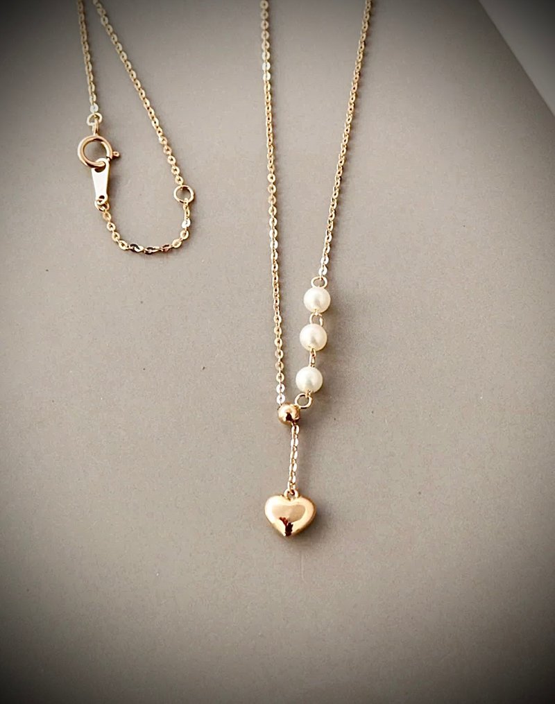 C&W Japan imported natural freshwater special-shaped pearl 14k gold fashionable simple pull-out necklace - สร้อยคอ - ไข่มุก สีทอง