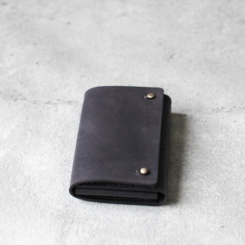 Iron grey leather card holder/wallet - ที่เก็บนามบัตร - หนังแท้ สีเทา