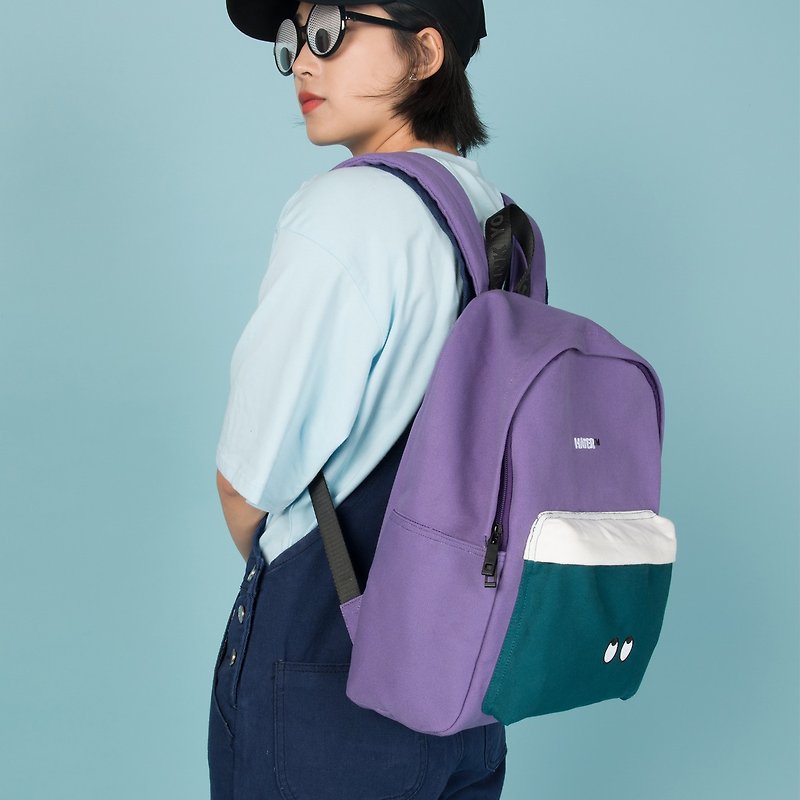 KIITOS Tokyo Love New Contrast Embroidery Print Backpack--Purple HATER Eye Backpack - Messenger Bags & Sling Bags - Cotton & Hemp Purple