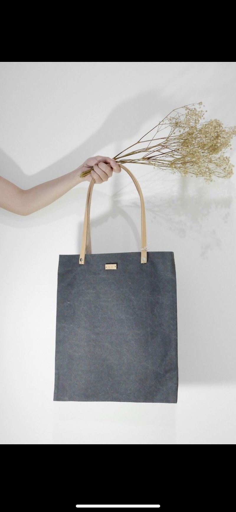 Customized-Japanese style canvas minimalist minimalist hand strap canvas bag (belt long bag #98水洗铁灰 - กระเป๋าถือ - ผ้าฝ้าย/ผ้าลินิน สีเทา