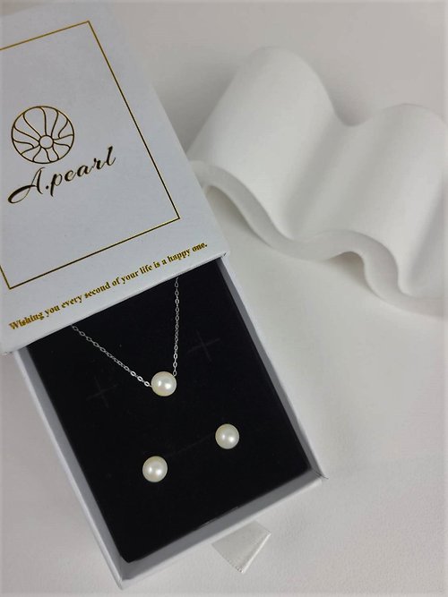 A.pearl 水晶純銀輕珠寶 A.pearl 淡水珍珠圓珠 純銀項鍊套組 / 經典基本款 / 輕珠寶