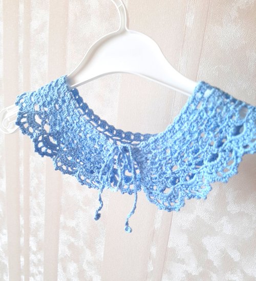 Konkovochka Blue women collar Detachable lace cotton collar Handmade collar