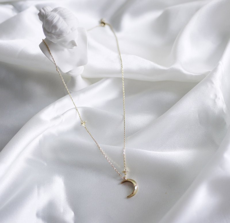 Delicate Crescent Moon and Tiny Star Pale Gold Necklace - Necklaces - Other Metals Gold