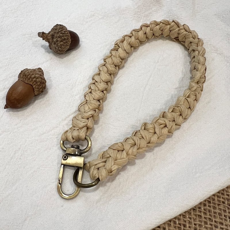 Braided mobile phone rope lanyard-Raffia [Khaki]-short rope/wrist lanyard/strap/short mobile phone lanyard/ - เชือก/สายคล้อง - กระดาษ 