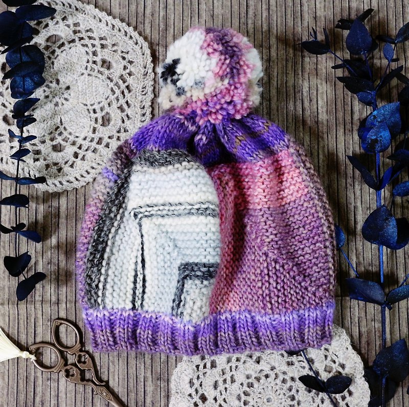 手作-甜美方塊-毛線毛帽 - 帽子 - 羊毛 紫色