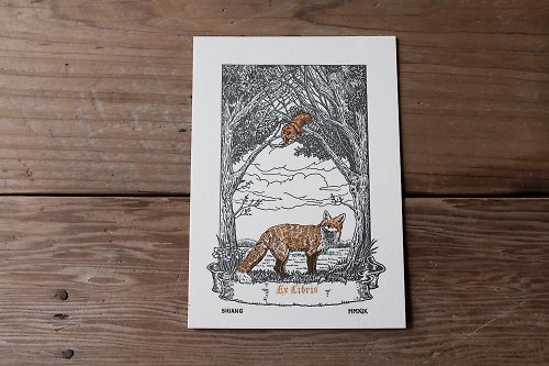 漫。熱 凸版印刷藏書票-狐狸和松鼠