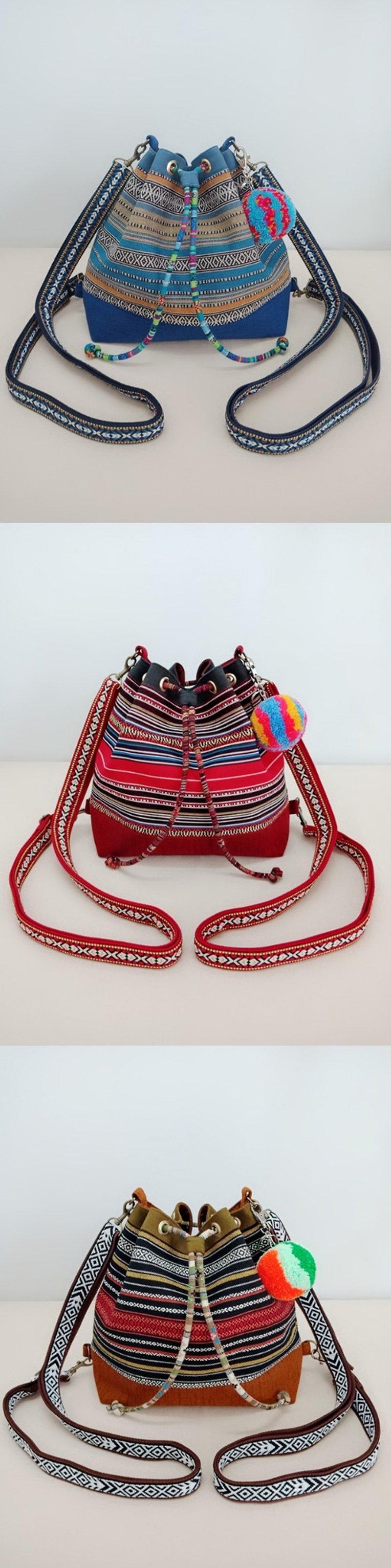 [Missbao hand-made workshop _ six pocket three-use bag - Backpacks - Cotton & Hemp Red