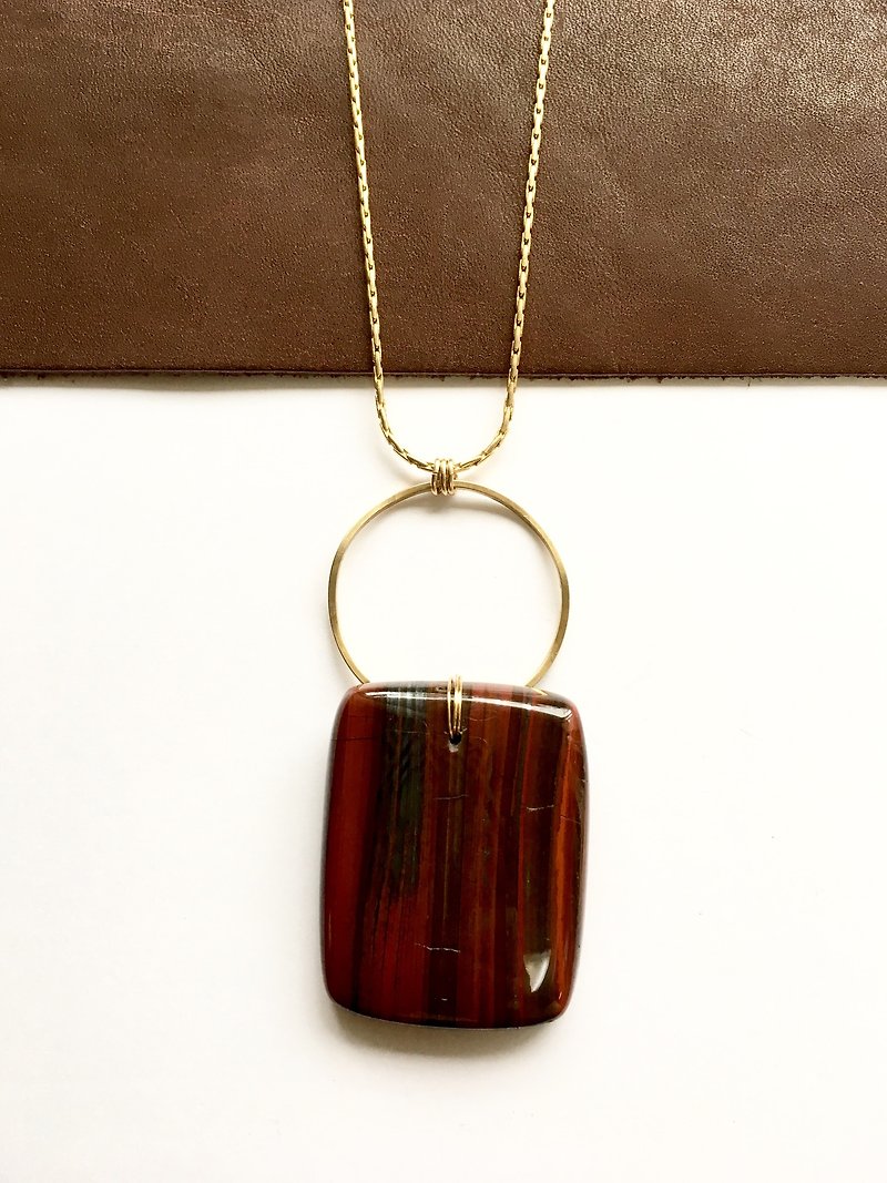 Red Banded Jasper Long Necklace - ネックレス - 石 レッド