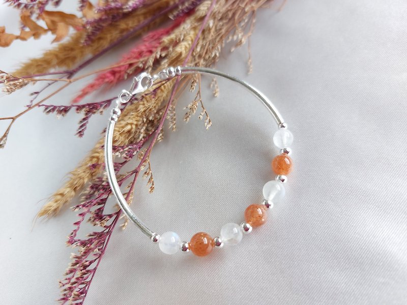 s925 sterling silver gold strawberry sunstone Stone bracelet | handmade custom bracelet necklace earrings - Bracelets - Crystal 