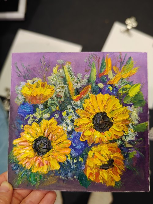オリジナルの花 厚紙に油絵 ひまわり厚塗り - ショップ オリジナルの花 厚紙に油絵 ひまわり厚塗り - ショップ