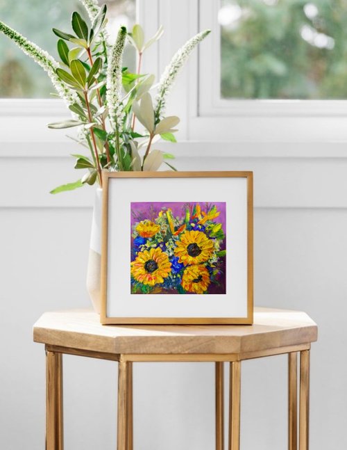 オリジナルの花 厚紙に油絵 ひまわり厚塗り - ショップ OksanaArt